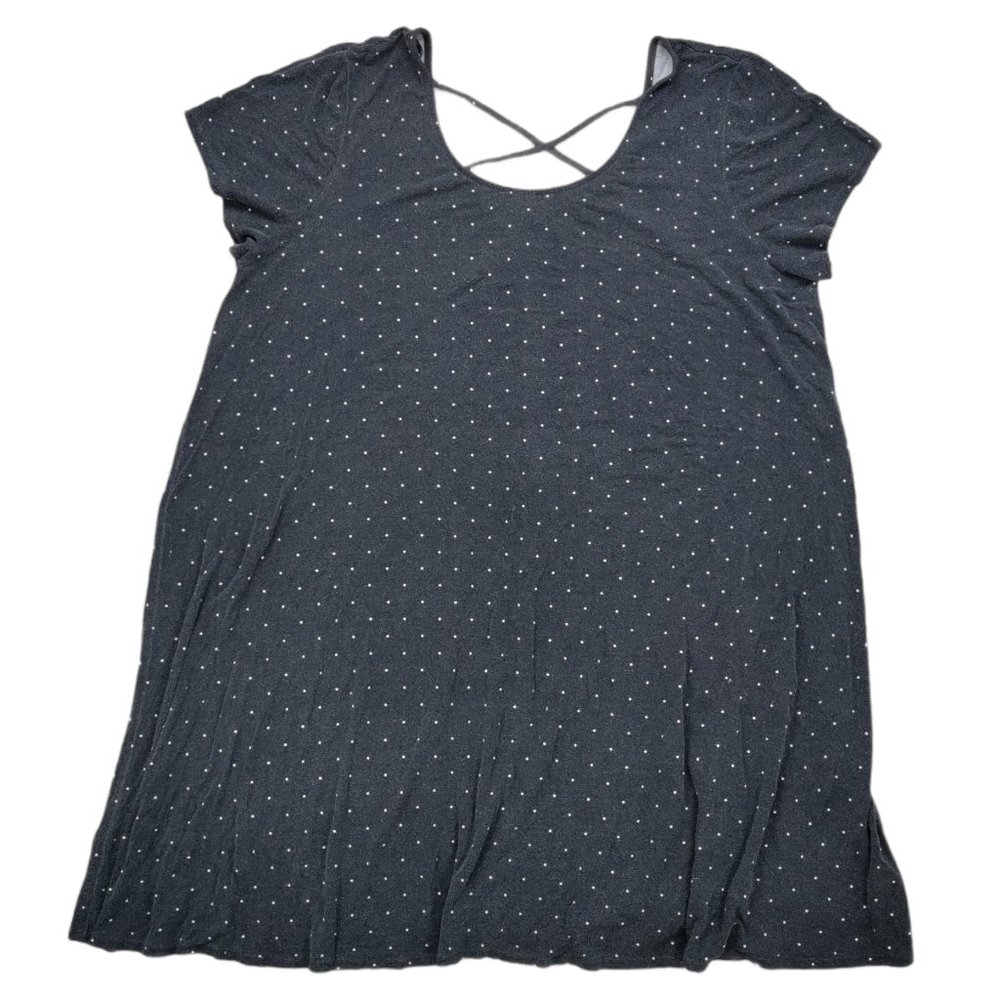Unbranded Women Size 2X Peplum Top Shirt Black Short Sleeve Round Neck Polka Dot